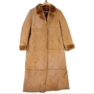 Brandon Thomas Women’s Tan Genuine Suede Leather Faux Fur Shearling Coat XL